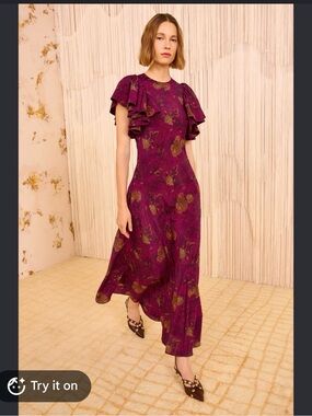 Ulla Johnson Mariam silk bias cut Floral  Ruffle Dress. Brand new